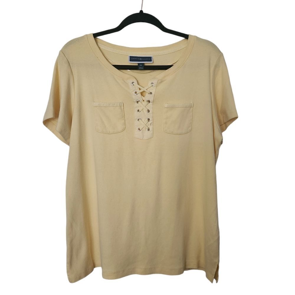 Karen Scott Womens Short Sleeve Yellow Top Size 0X